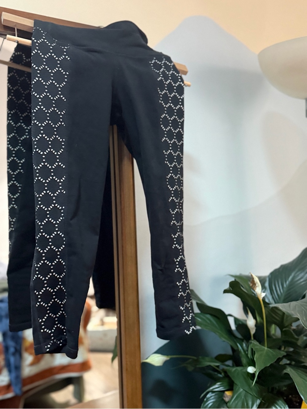 Athleta Black Yoga Leggings with Silver Stud Pattern